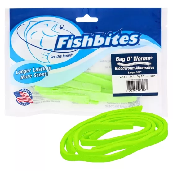 Fishbites Bag O’ Worms Longer Lasting Bloodworm 3/8’’ #Chartreuse